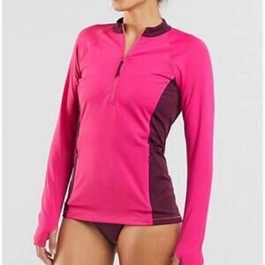 Title Nine Sunbuster Shirt Top Womens M Pink 1/2 Zip Long‎ Sleeve Swim Beach UV